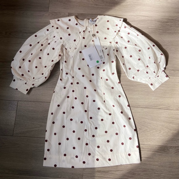 GANNI Polka-dot cotton-poplin dress NWT - Picture 9 of 11